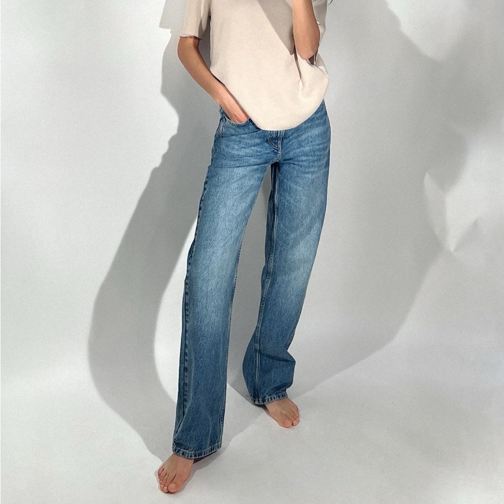 Zara high waisted full length Z1975 straight leg jeans - mid blue